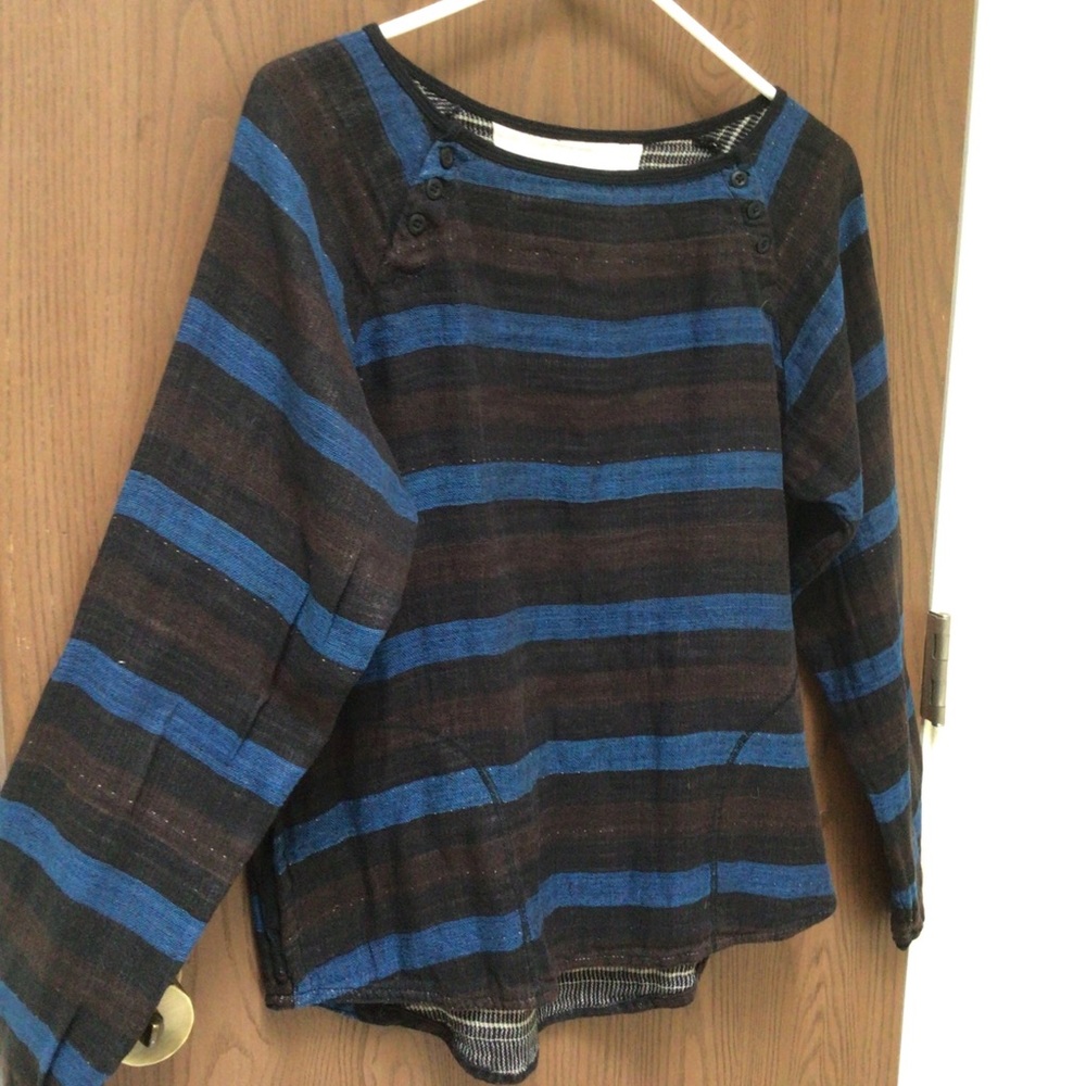 Ace & Jig brown blue tunic top striped linen cotton pockets, sz M
